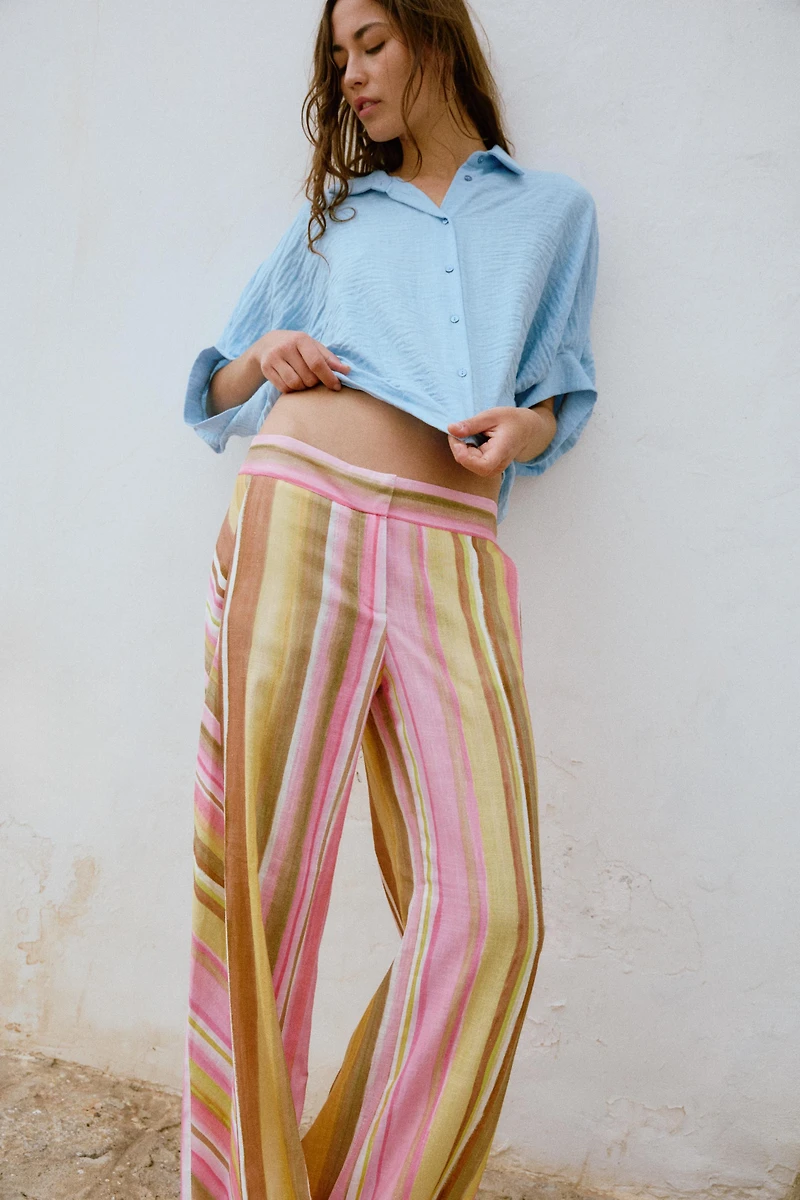 STRIPED WIDE LEG PANTS