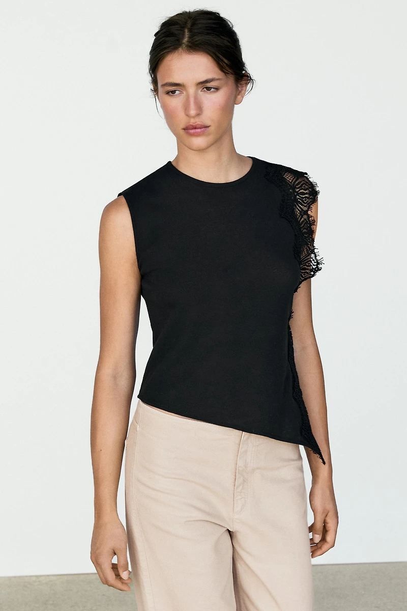 Sleeveless top with lace detail