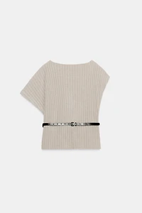 ASYMMETRIC WOOL BLEND BELTED TOP