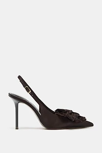 SATIN EFFECT SLINGBACK HEELS WITH BOW