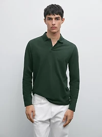 Long sleeve mercerised cotton piqué polo shirt
