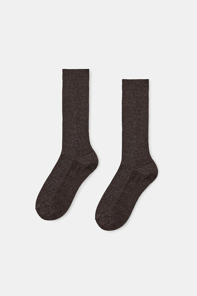 RIBBED SOCKS WITH METALLIC THREAD
