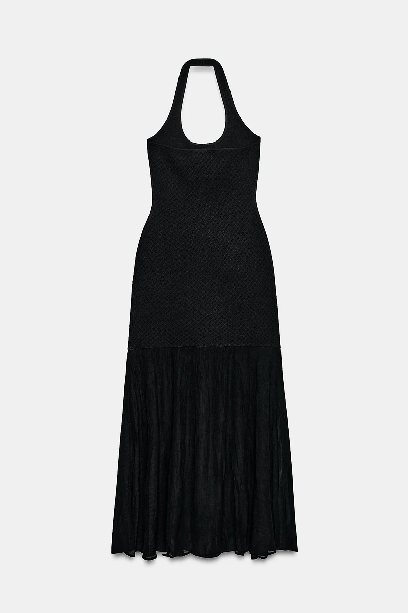 COMBINATION KNIT HALTER DRESS