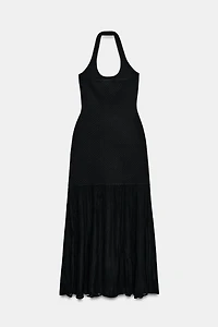 COMBINATION KNIT HALTER DRESS
