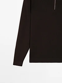 Knit polo sweater with zip