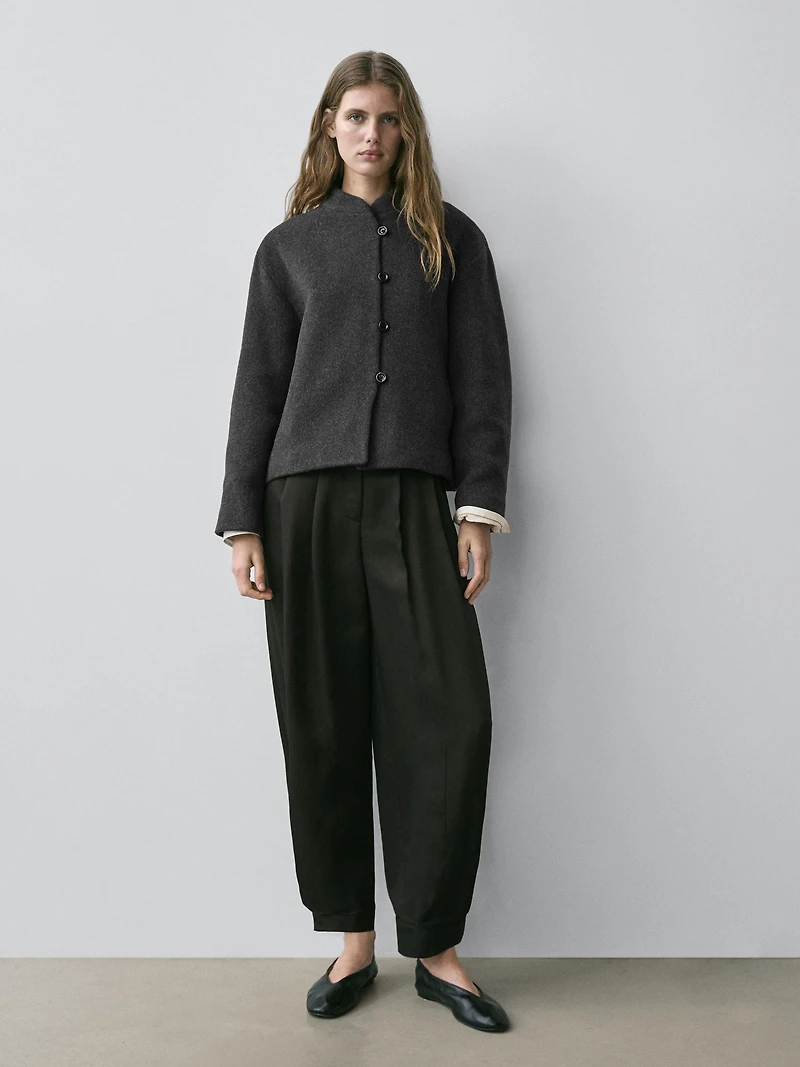 Wool blend jacket with collar detail