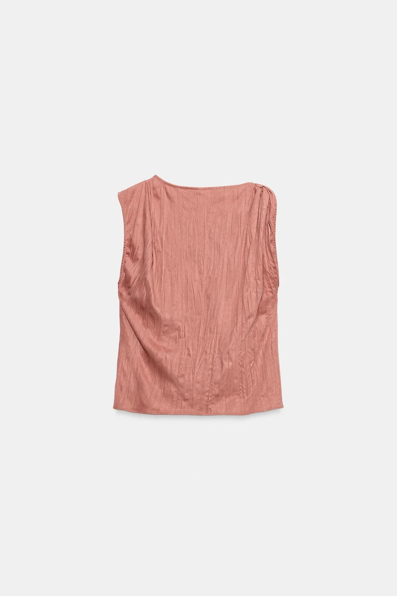 SUEDE EFFECT TWISTED SLEEVE TOP