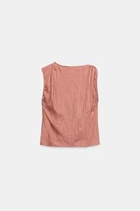SUEDE EFFECT TWISTED SLEEVE TOP