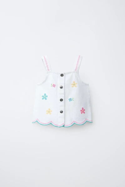 CROSS-STITCH FLORAL TWILL TOP