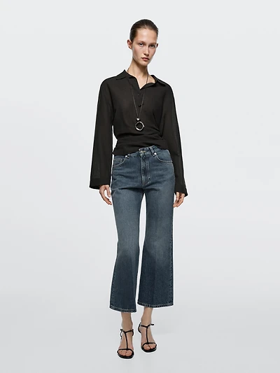 Mid-rise cropped flare fit jeans
