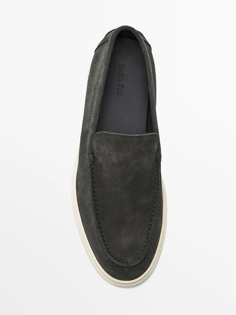Navy blue split suede loafers