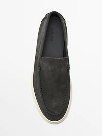 Navy blue split suede loafers