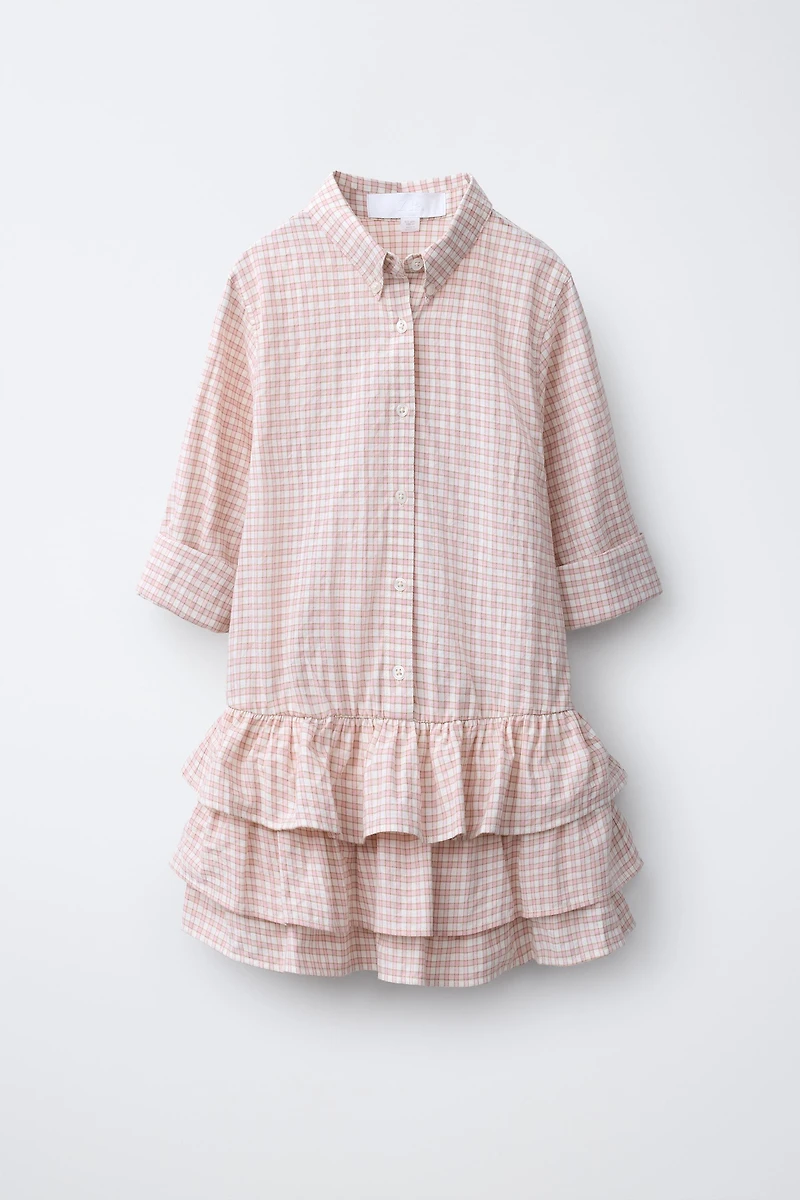 ROBE CHEMISE À CARREAUX ET VOLANTS