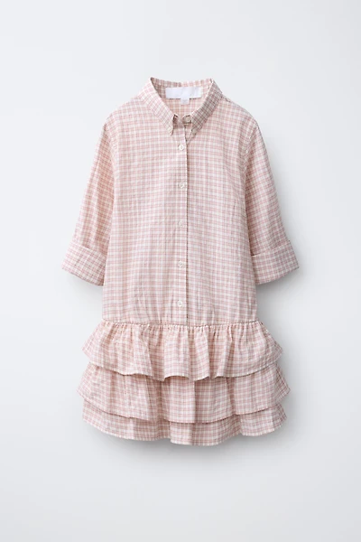 ROBE CHEMISE À CARREAUX ET VOLANTS