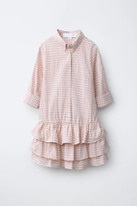 ROBE CHEMISE À CARREAUX ET VOLANTS