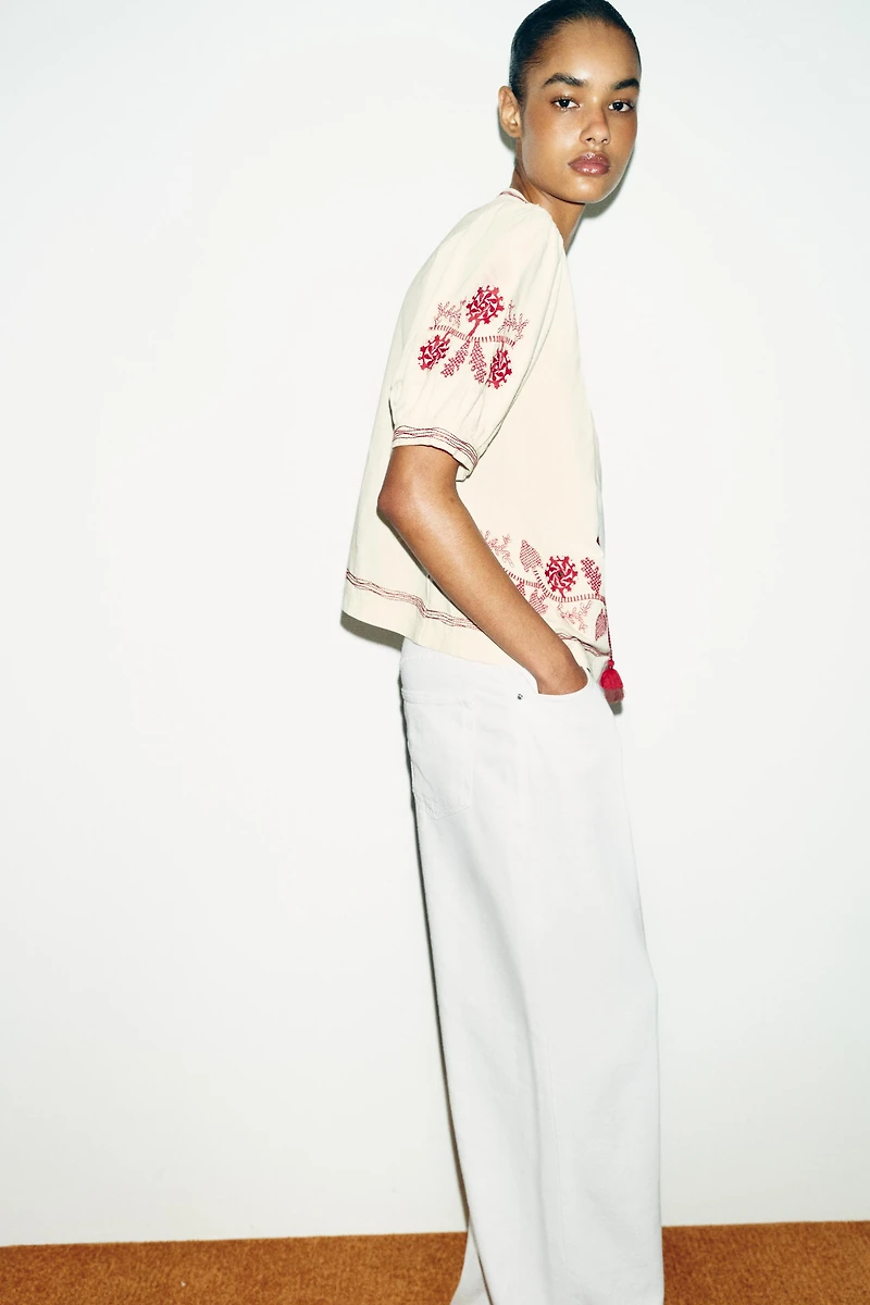 EMBROIDERED TASSEL BLOUSE
