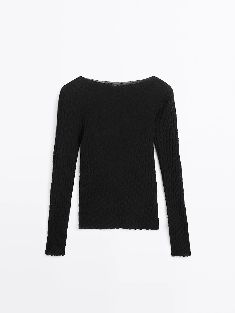 Long sleeve textured 100% cotton top