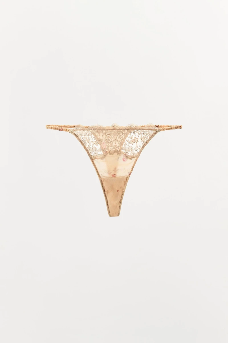 TANGA IMPRIMÉ FLEURS EN DENTELLE