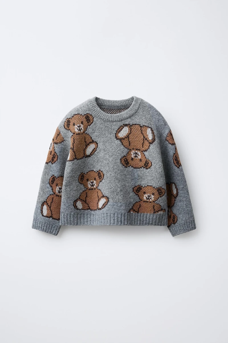 BEAR PRINT KNIT SWEATER
