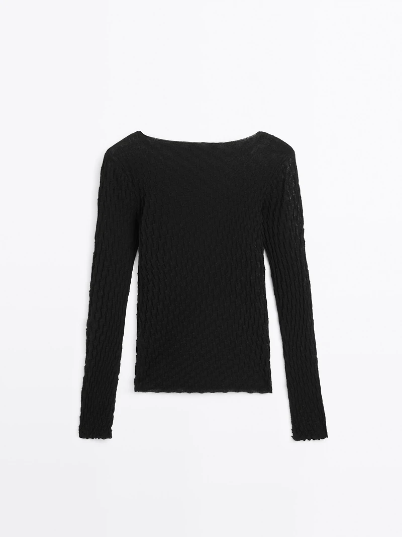 Long sleeve textured 100% cotton top