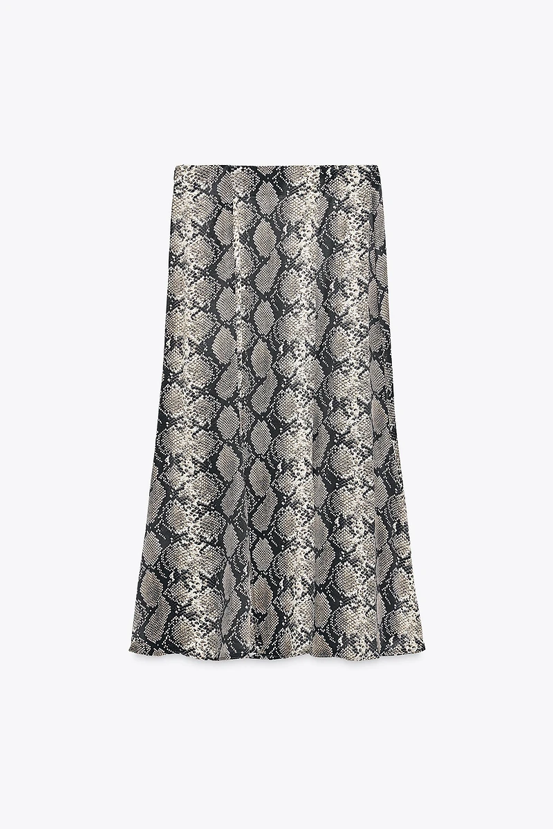 ANIMAL PRINT SATIN MIDI SKIRT