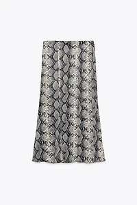 ANIMAL PRINT SATIN MIDI SKIRT