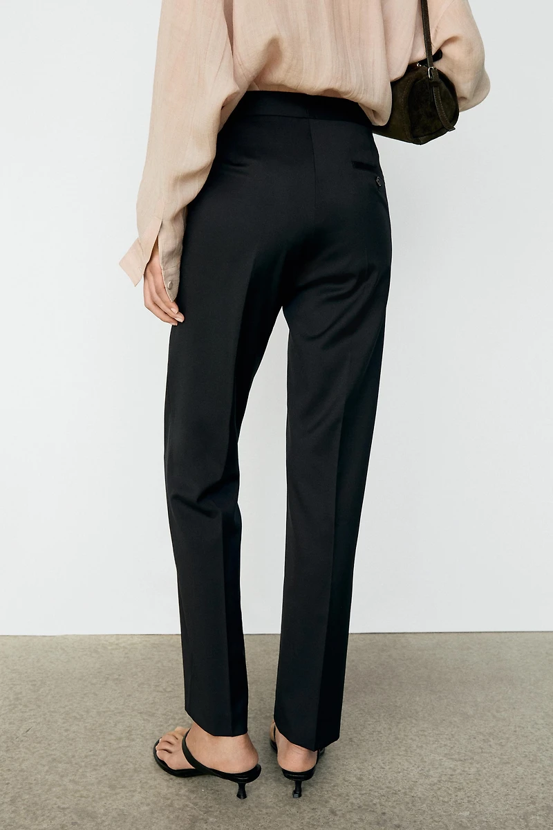 100% cool wool straight-leg pants