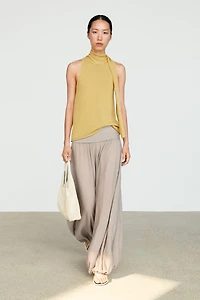 Linen blend halter top with tie detail