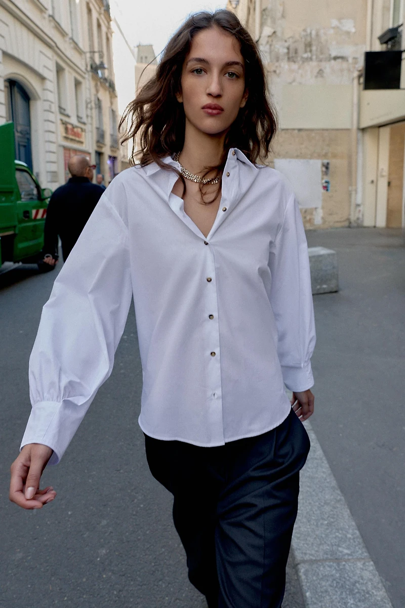 POPLIN SHIRT WITH CONTRAST BUTTONS
