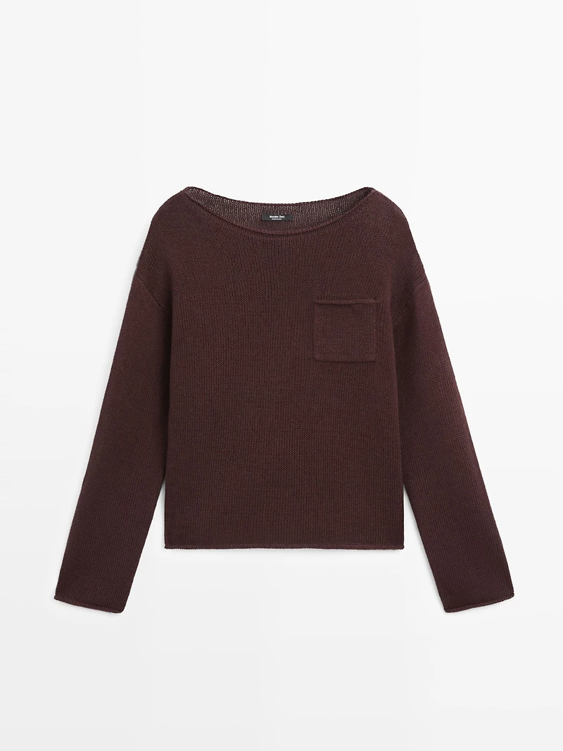 Cotton and linen knit sweater with pocket detail