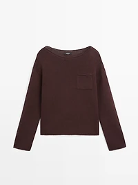 Cotton and linen knit sweater with pocket detail