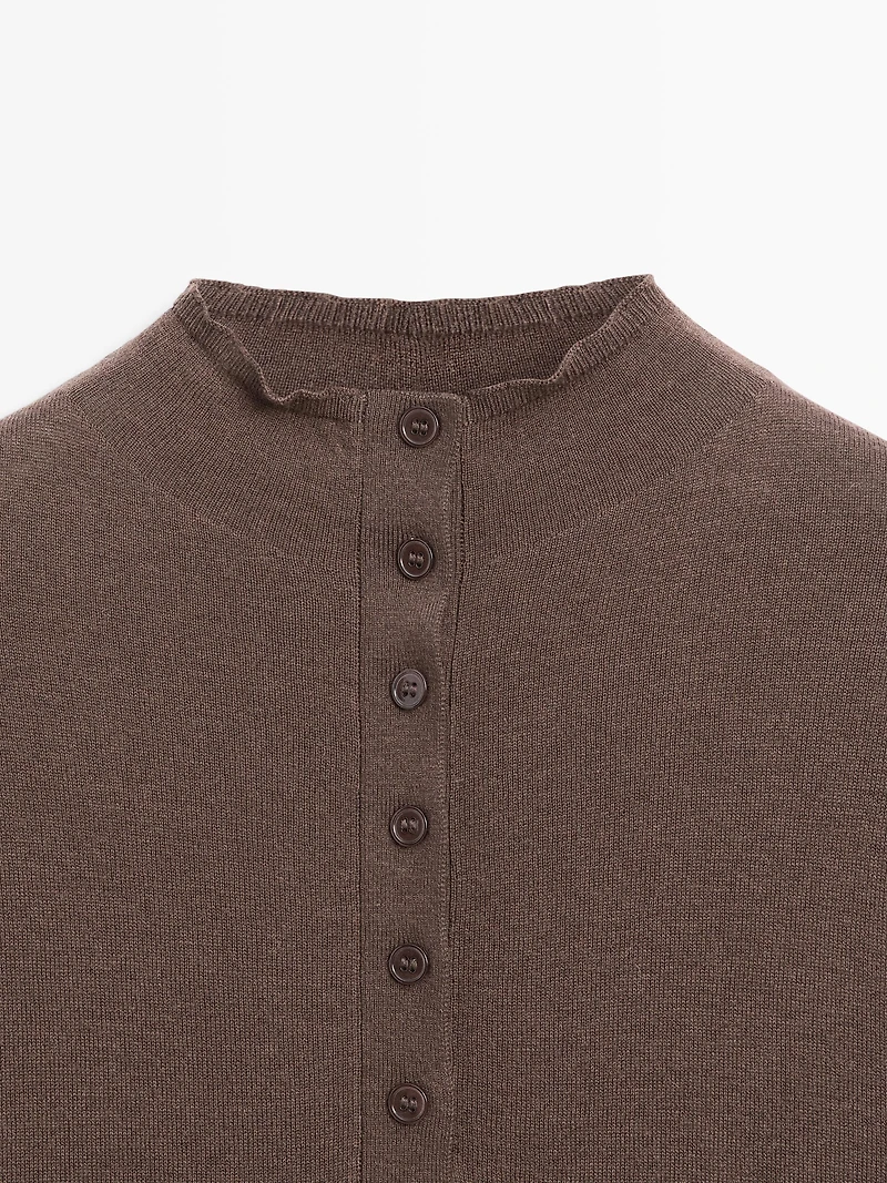 Mock turtleneck button-up sweater