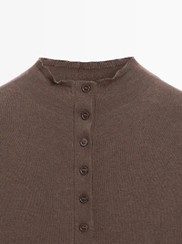 Mock turtleneck button-up sweater