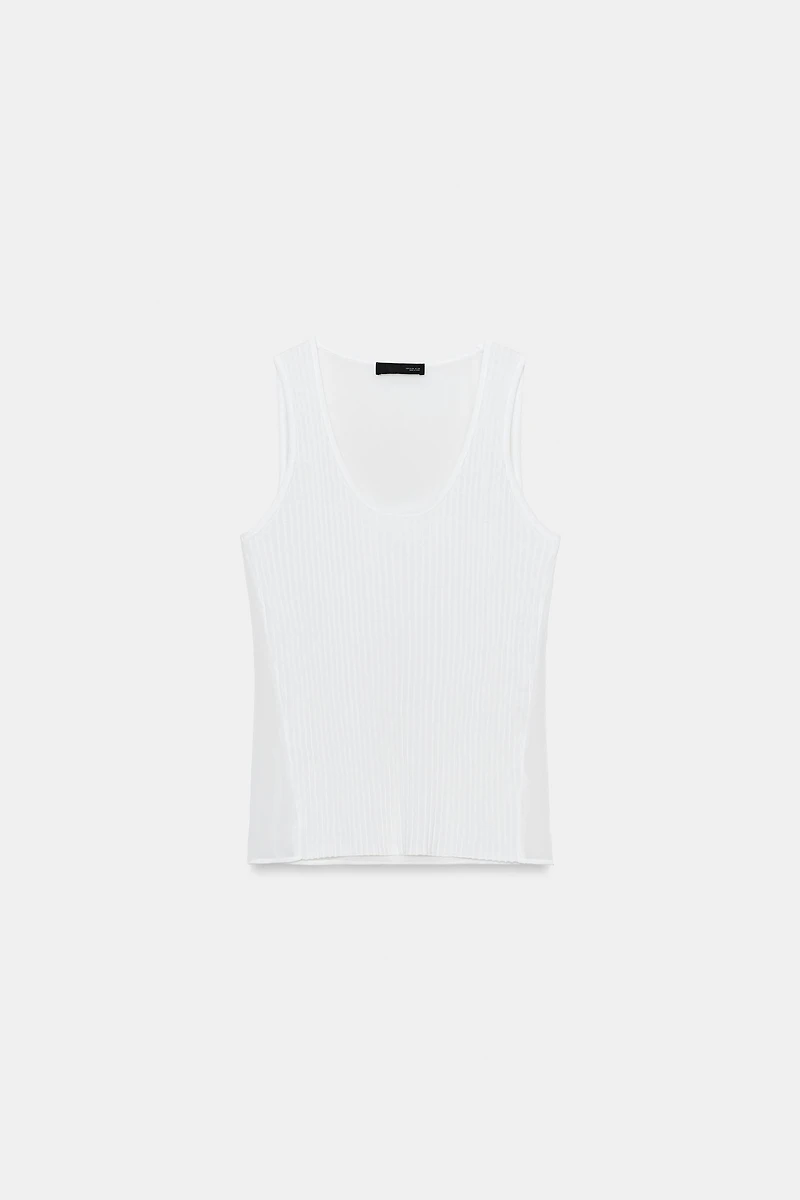 SEMI-SHEER COMBINATION KNIT TOP