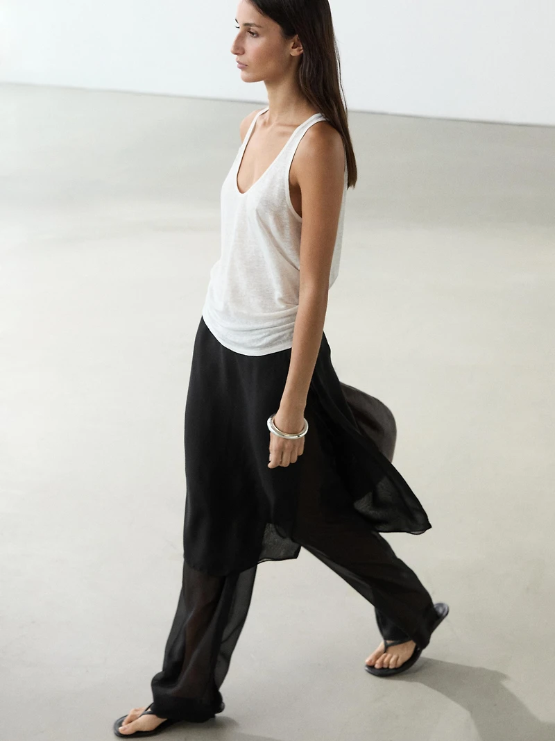 100% silk skirt over trousers