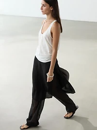 100% silk skirt over trousers