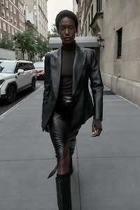 FAUX LEATHER DOUBLE BREASTED BLAZER