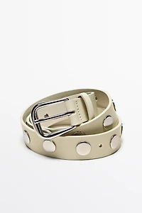 Nappa leather studded belt with buckle