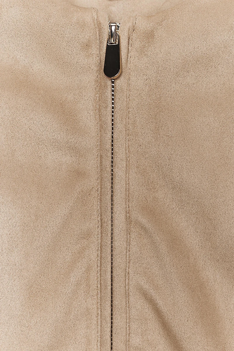 FAUX SUEDE BELTED PEPLUM JACKET
