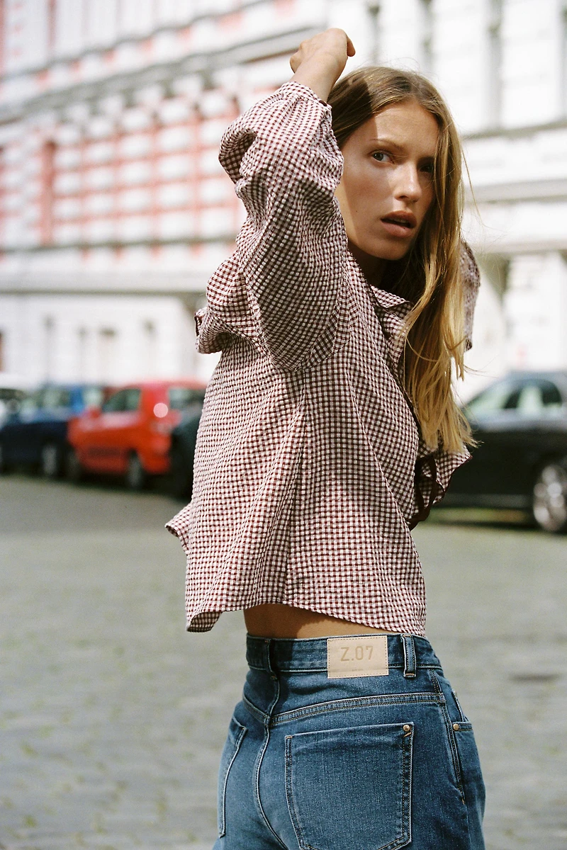 GINGHAM RUFFLED BLOUSE