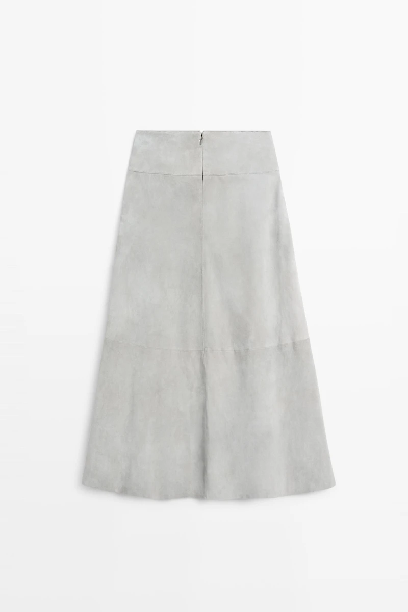 Jupe à ceinture en cuir et daim