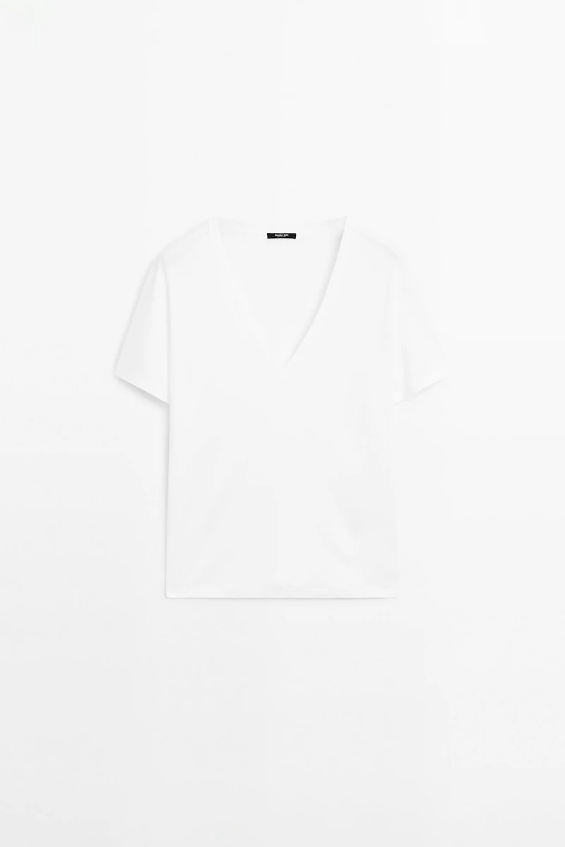 T-shirt 100 % coton à col en V