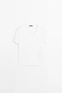 T-shirt 100 % coton à col en V