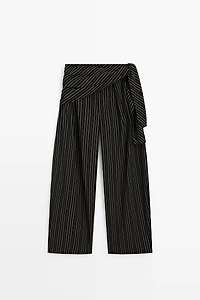 Striped barrel fit pants with scarf detail