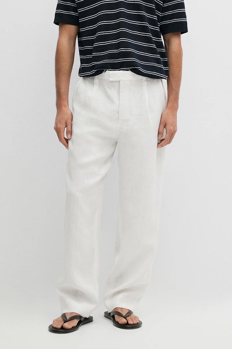 Darted 100% linen trousers