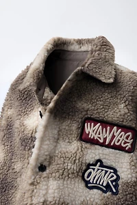 TIE-DYE FAUX SHEARLING PATCH OVERSHIRT