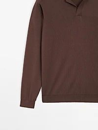 Pull polo en maille de coton et soie mélangés