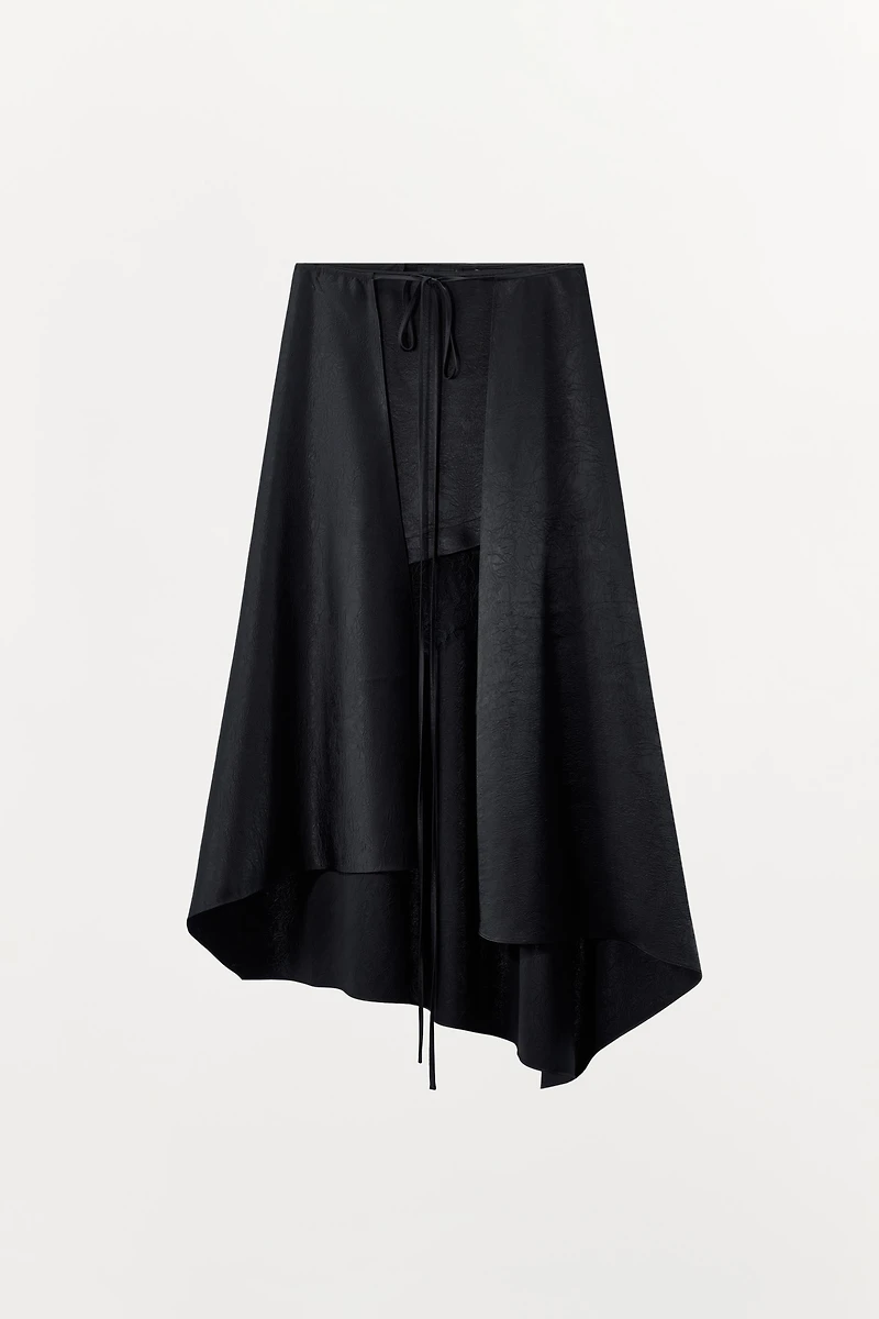 WRINKLED EFFECT LACE MIDI SKIRT