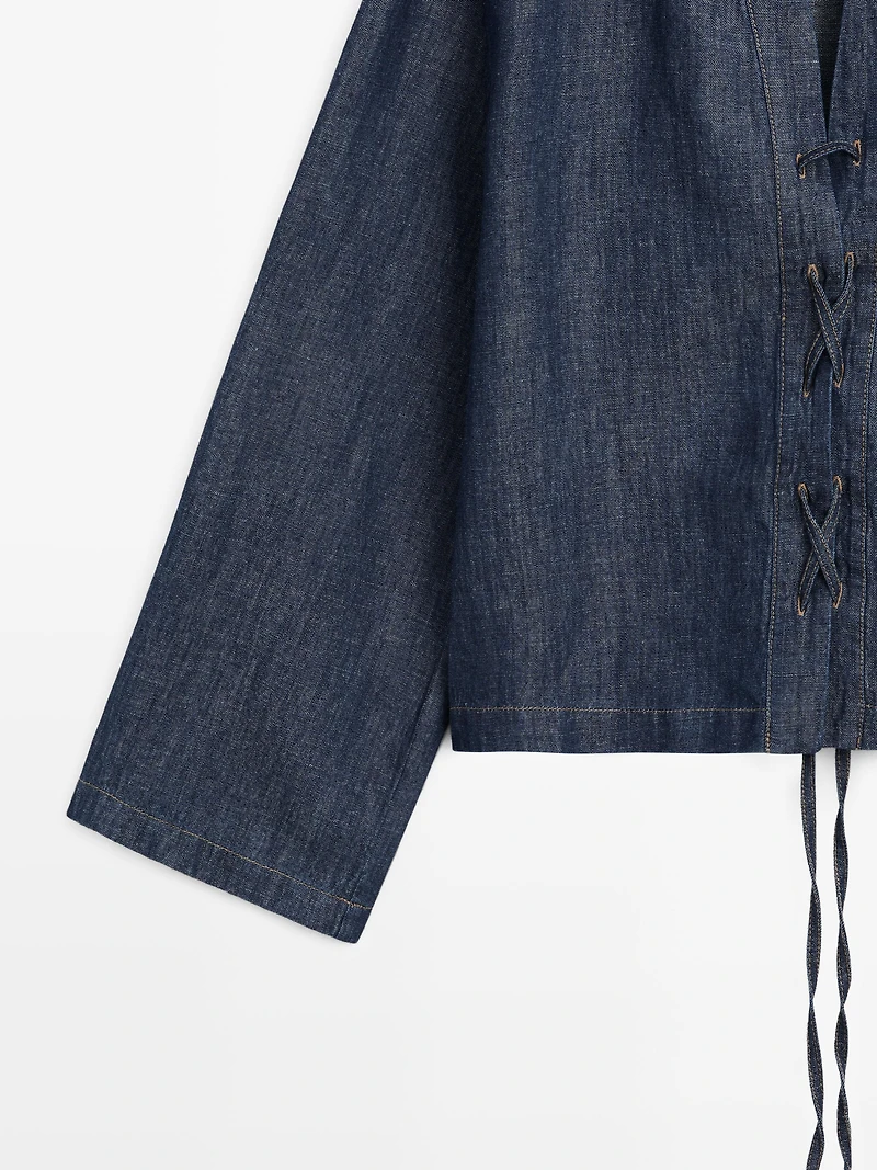 Total look linen blend denim shirt