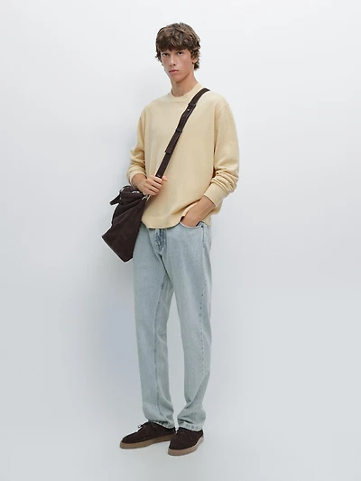 Wool blend crew neck knit sweater